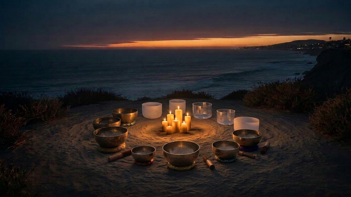 Community gathering at sunset