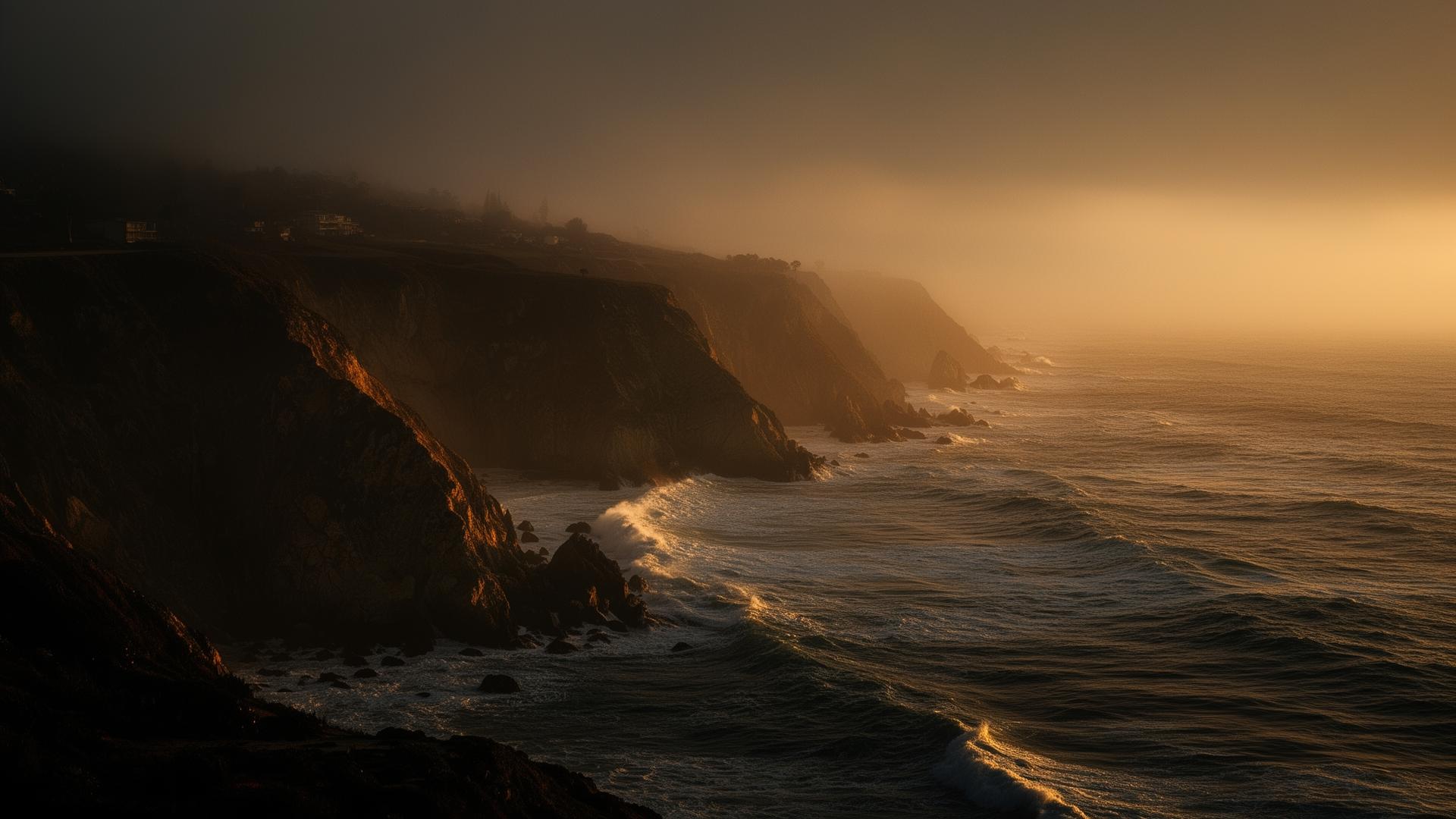 Misty San Diego coastline at golden hour